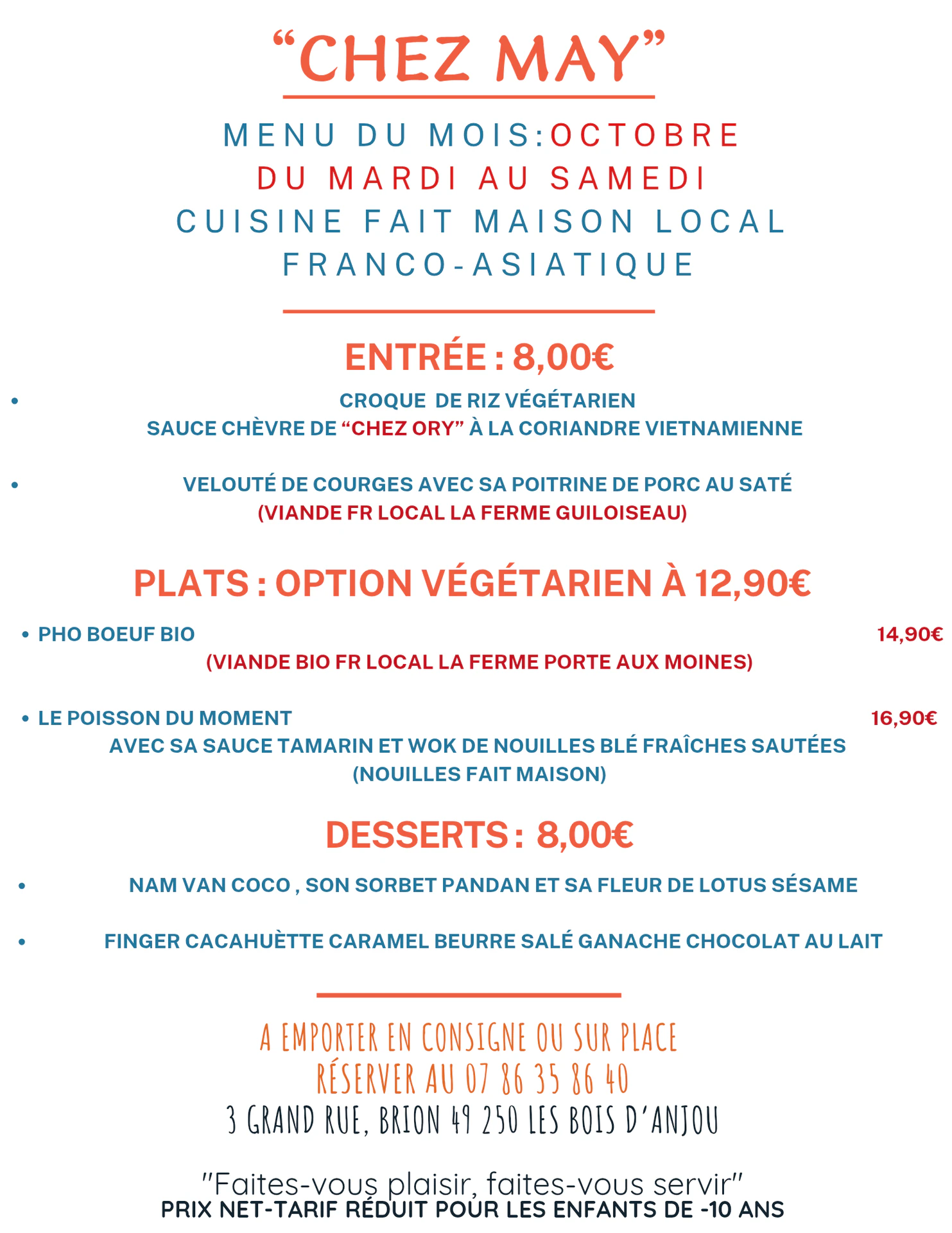 Menu du mois Chez May
